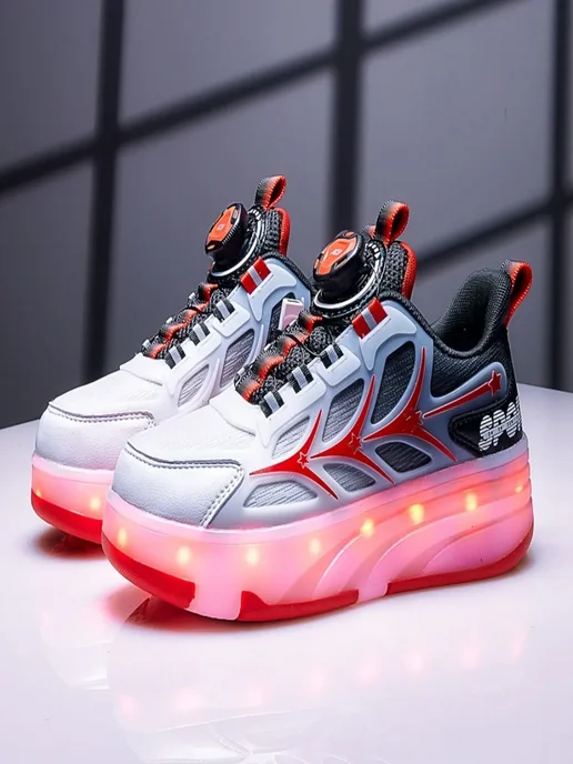 Heelys Кроссовки ролики с подсветкой кнопкой для подростков, красный, фото 3