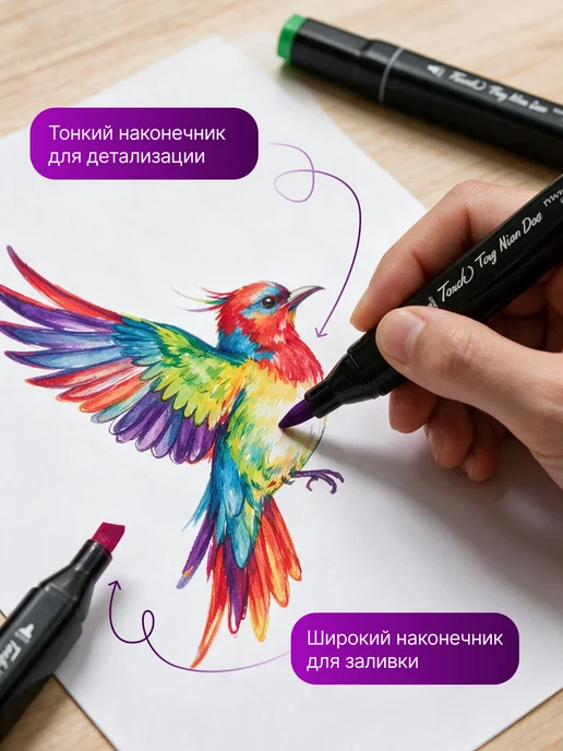 TANFORT Маркеры для скетчинга двусторонние спиртовые 24 шт, 24 шт, фото 7