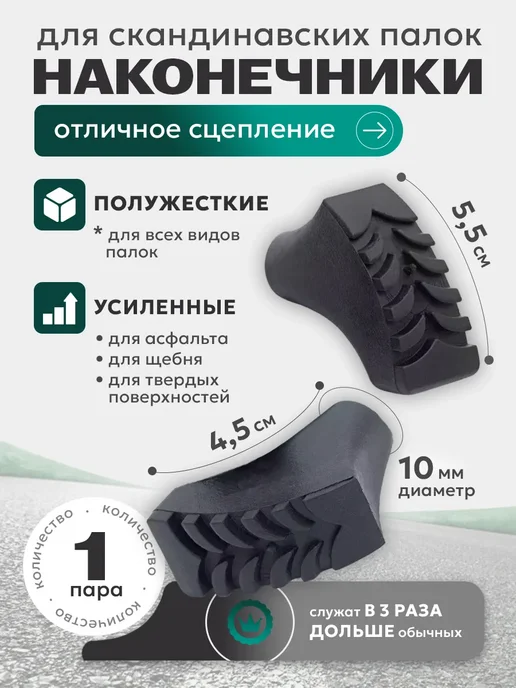 Tips For Sticks Hub Наконечники для скандинавских палок усиленные, 1 пара (2 шт), 2 шт