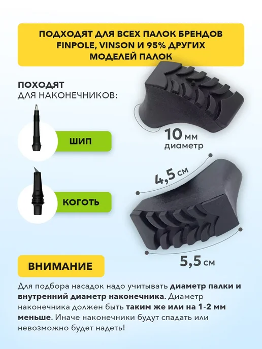 Tips For Sticks Hub Наконечники для скандинавских палок усиленные, 1 пара (2 шт), 2 шт, фото 3