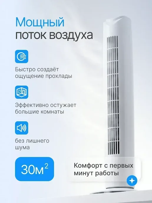 Вентилятор напольный для дома колонный, белый, фото 2