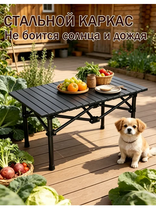 Столик садовый уличный металлический, черный, в упаковке 3,4 кг, фото 4