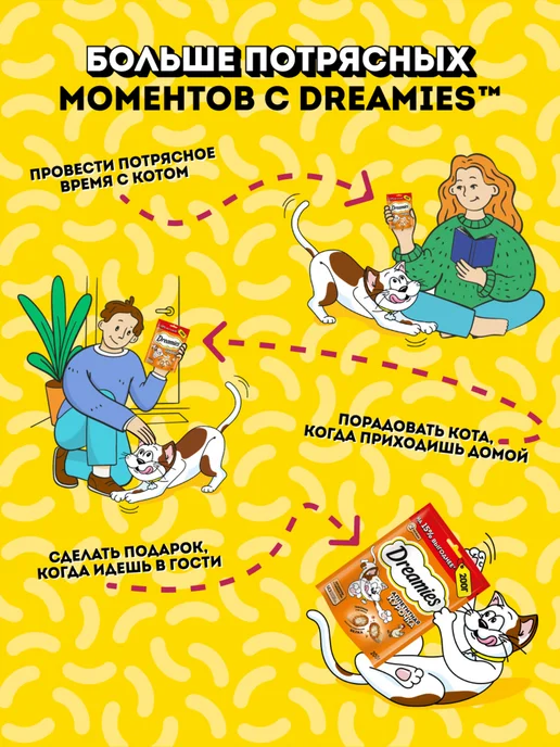 DREAMIES Лакомство для кошек подушечки с курицей 8шт по 200г, 8 шт, 200 г, фото 5