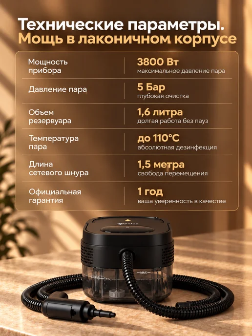 ELOGIOS Пароочиститель мощный парогенератор для уборки дома, черный, фото 2