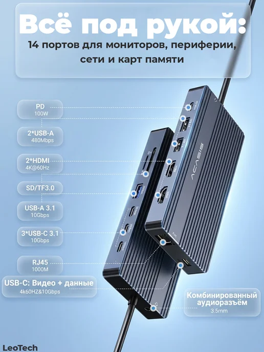 ACASIS Док-станция DS-0203, HDMI, USB-C, серый, фото 2