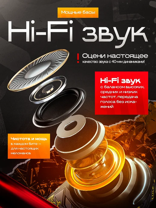 SMART PRESENT Наушники беспроводные большие с микрофоном, черный, фото 3