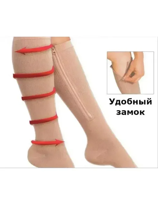 BilionerШа Компрессионные чулки от варикоза вен на ногах 1 класс, z1, бежевый, фото 2