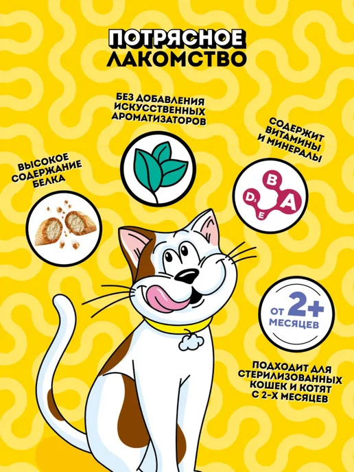 DREAMIES Лакомство для кошек подушечки с курицей 8шт по 60г, 8 шт, 60 г, фото 4