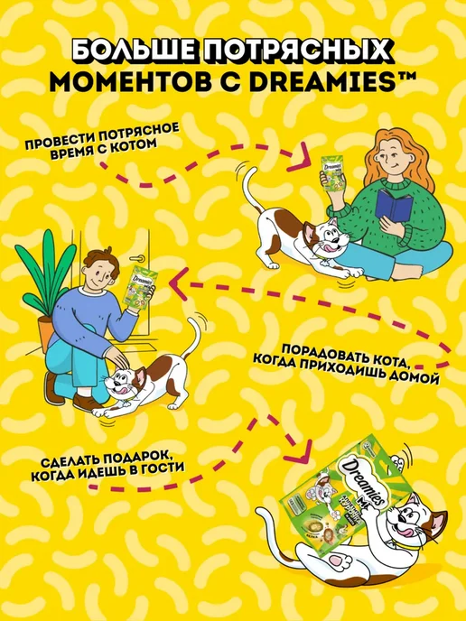 DREAMIES Лакомство для кошек подушечки микс с курицей и мятой 60г, 60 г, фото 5