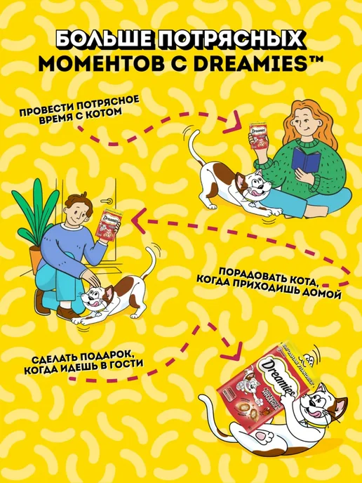 DREAMIES Лакомство для кошек подушечки с добавлением индейки 140г, 140 г, фото 5