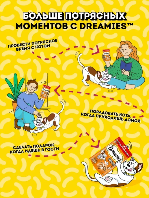 DREAMIES Лакомство для кошек подушечки с добавлением курицы 140г, 140 г, фото 5