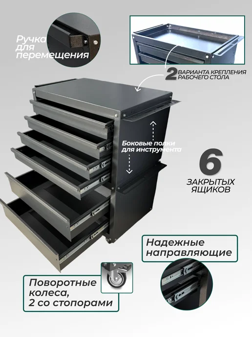Нет бренда Тележка на колесах с 2 ящиками, черный, фото 3