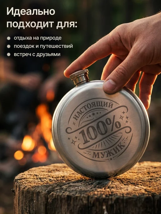 Русские подарки Фляжка с гравировкой настоящий мужик, 190 мл, 4 шт, фото 7
