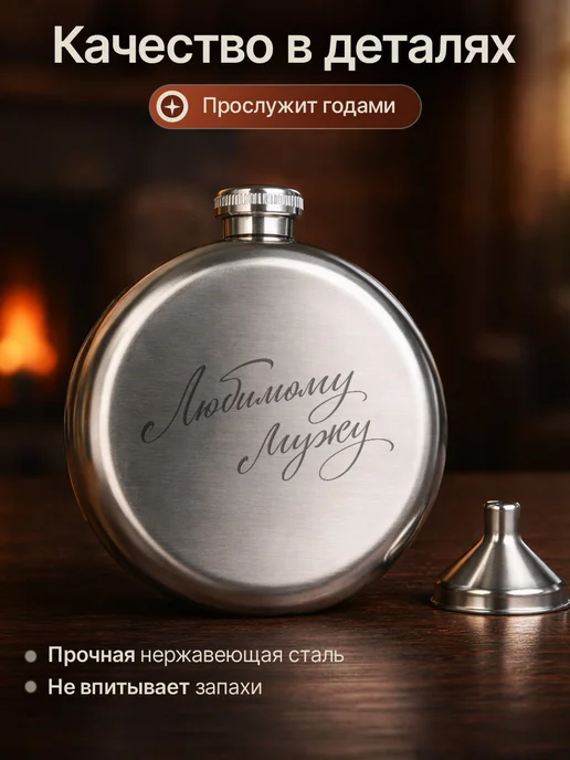 Русские подарки Фляжка с гравировкой надписью любимому мужу, 190 мл, 4 шт, фото 5