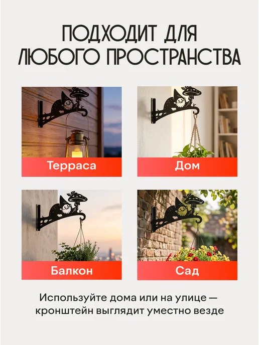 Кронштейн для кашпо Гном, черный, фото 5