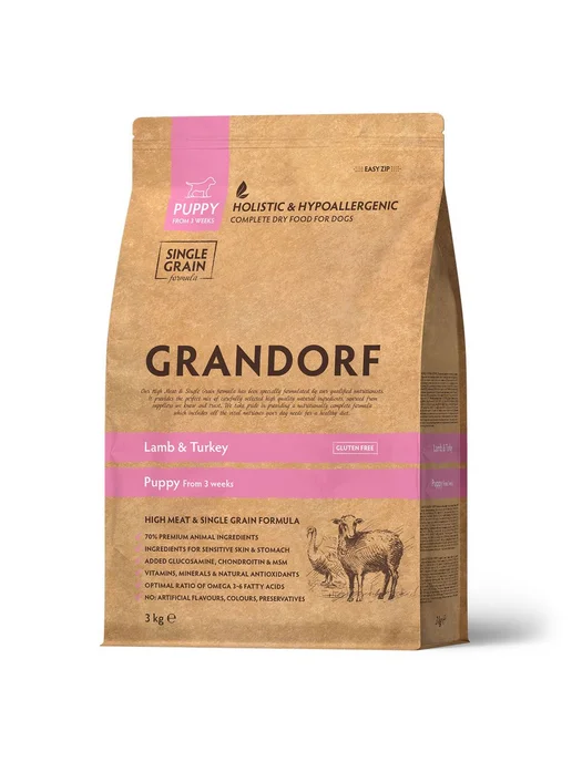 Сухой корм Grandorf' Dog для собак, щенки, индейка, ягненок, 3 кг