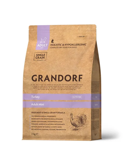 Сухой корм Grandorf' Dog для собак, мелкие, индейка, 3 кг