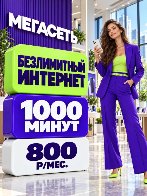 Сим карта безлимитный интернет для телефона Мегасеть, вариант