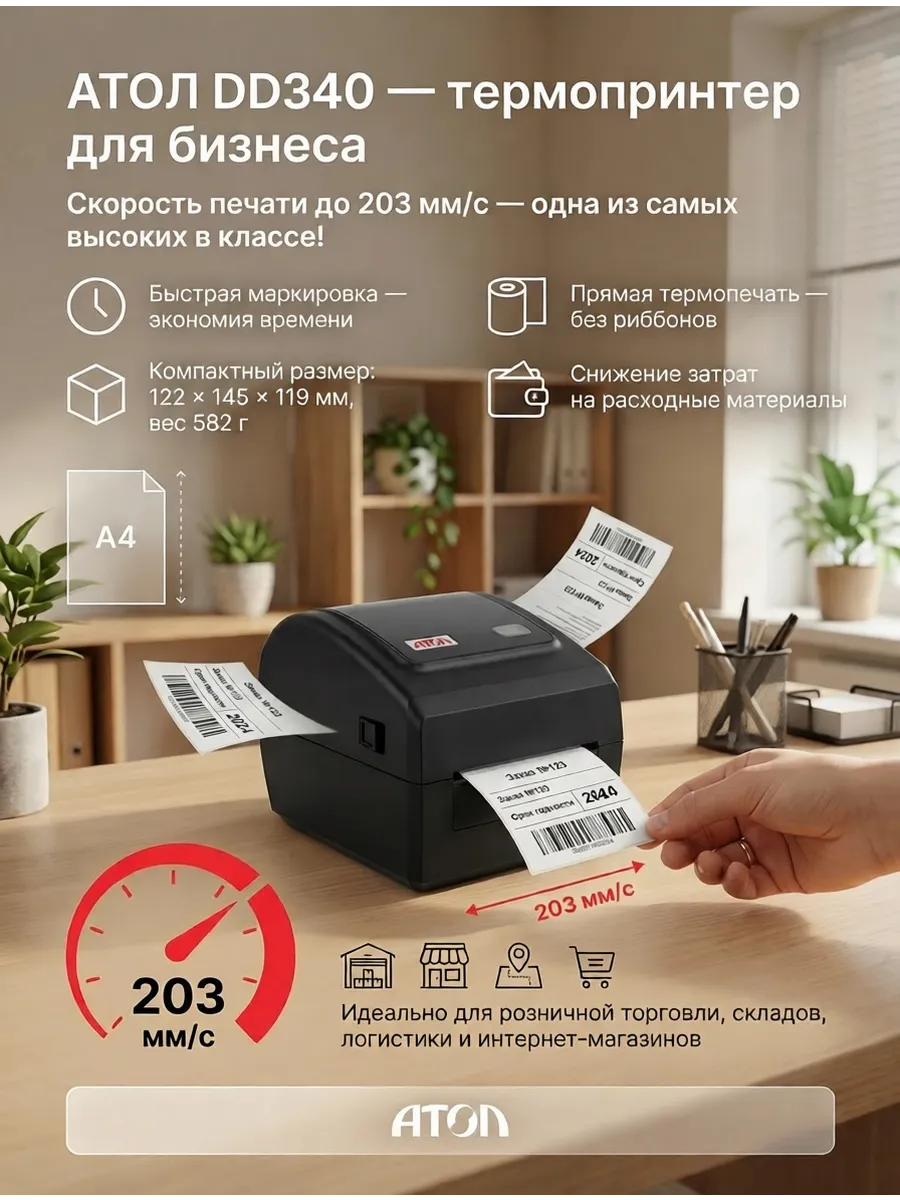 Принтер этикеток DD340, термопечать