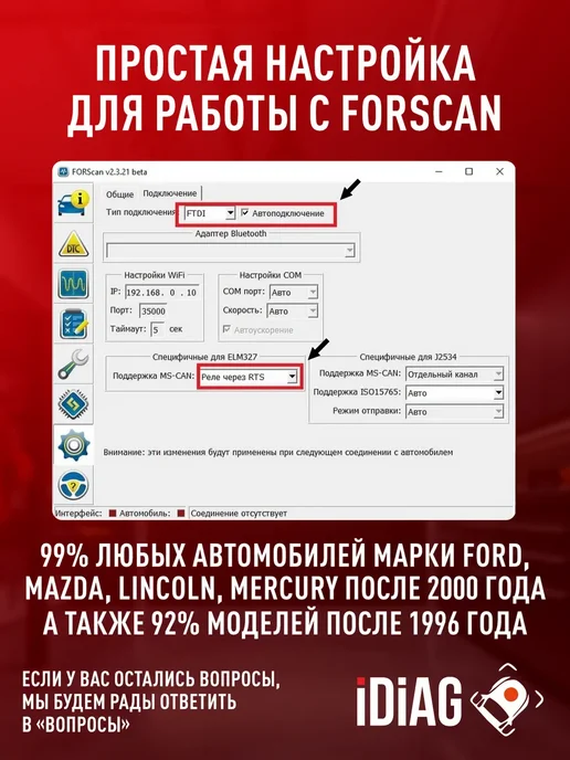 iDiag Автосканер Форд все ЭБУ для Forscan. Ford кодирование*, вариант, фото 2