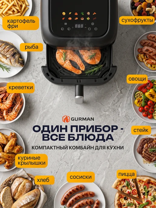 GURMAN Аэрогриль электрический для дома 6,5 л, 6,5 л, фото 2