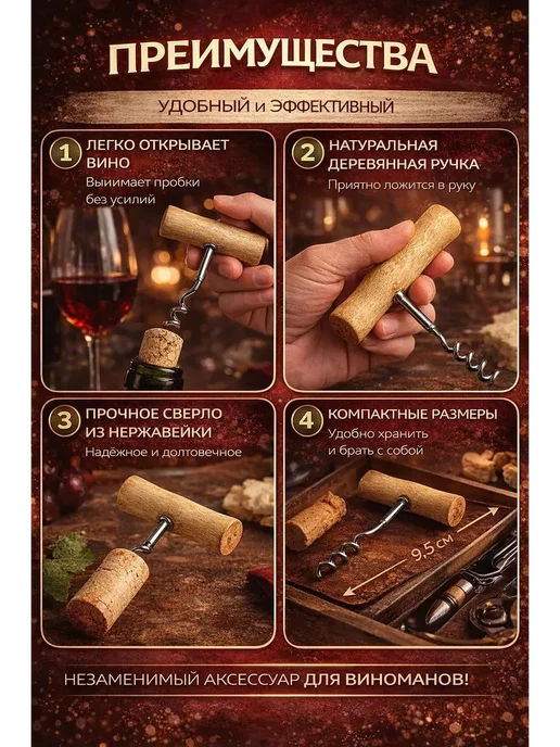 гулис Металлический ручной штопор для вина, прочный и надежный, серый, фото 3