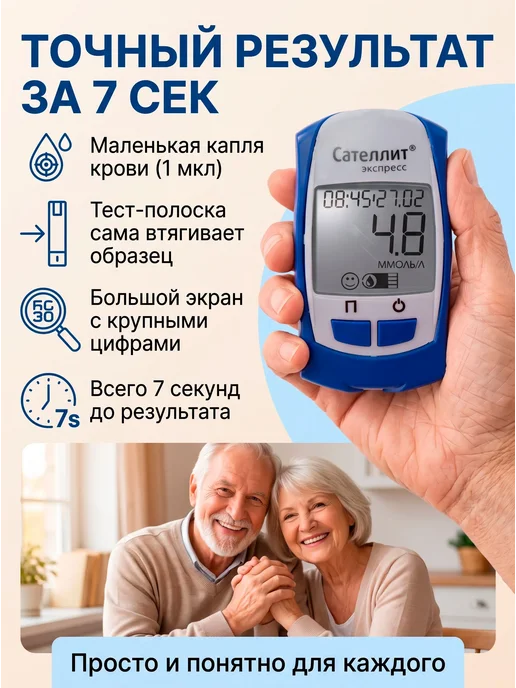Сателлит Глюкометр портативный Экспресс ПКГ-03 полный стартовый набор, синий, фото 3