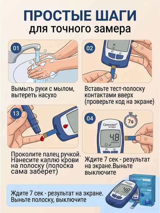 Сателлит Глюкометр портативный Экспресс ПКГ-03 полный стартовый набор, синий, фото 5
