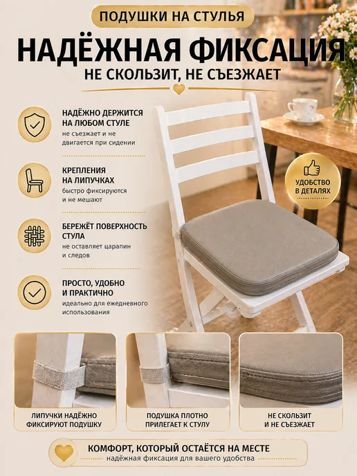 Подушки на стулья кожаные серые 1 шт, 1 шт, фото 6