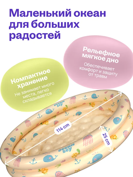 oceansey Бассейн надувной круглый 183х51 см синий, 114x25 см, фото 3