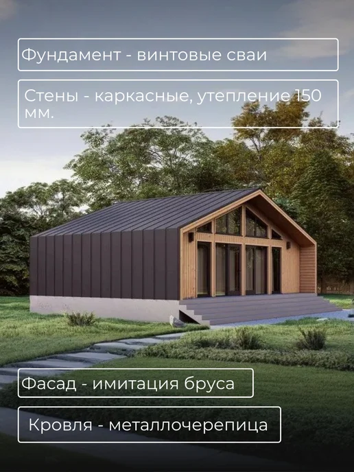 Хородом Проект одноэтажного каркасного дома в стиле барнхаус 55м2, вариант, фото 6