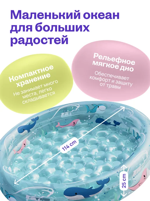 Бассейн надувной детский круглый 114х25 см, 114x25 см, фото 3