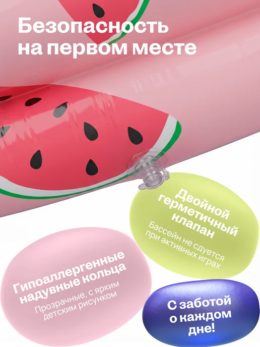 Бассейн надувной детский круглый 155х40 см арбуз, 155x40 см, фото 6