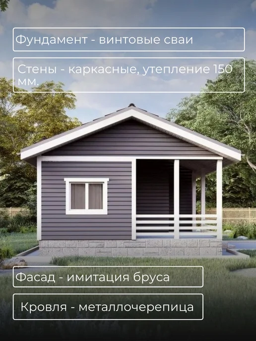 Хородом Проект одноэтажного каркасного гостевого дома с баней 35м2, вариант, фото 6