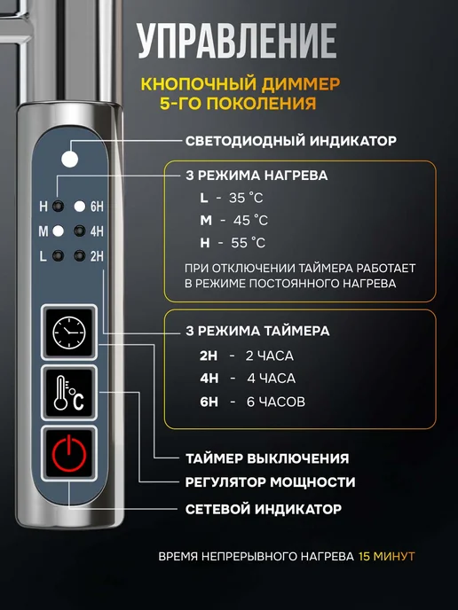 EL-TERM Полотенцесушитель электрический Лион с полкой П7 500х900, 500x900, фото 4