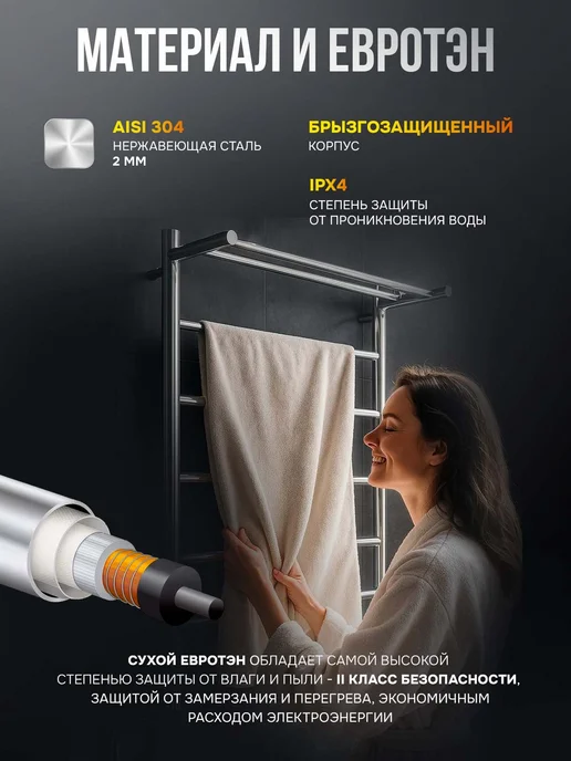 EL-TERM Полотенцесушитель электрический Лион с полкой П7 500х900, 500x900, фото 5