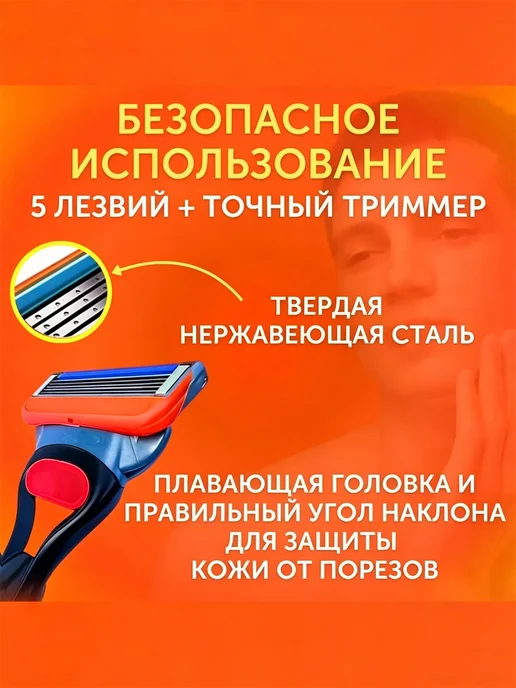 RPIOTAI Станок для бритья мужской бритва с кассетами 4 шт 5 лезвий, 4 шт, фото 3