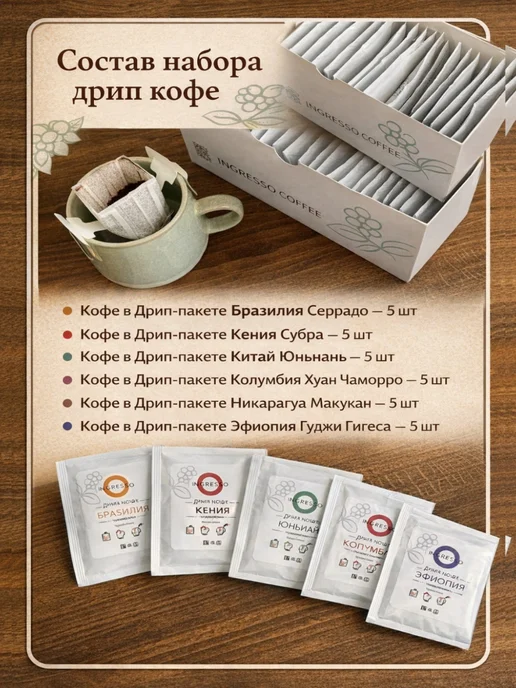 INGRESSO COFFE Ассорти дрип-кофе — 30 штук, вариант, фото 2