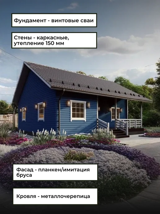 Онлайн проекты Проект одноэтажного каркасного дома с 2 спальнями 77м2, вариант, фото 6