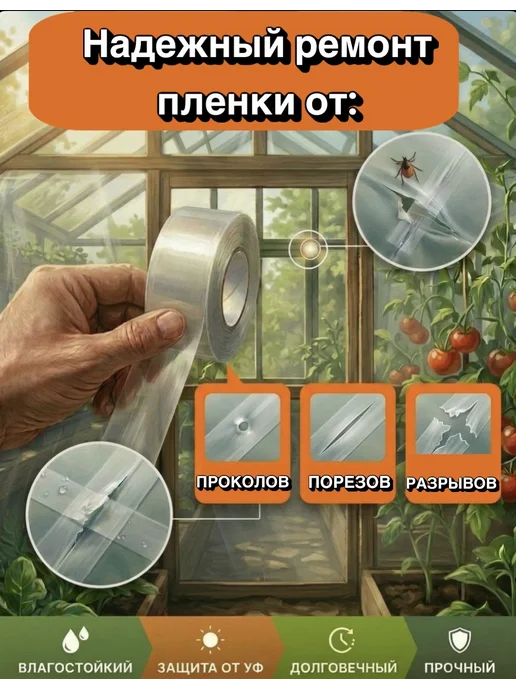 ХозАгро Скотч для ремонта тепличной пленки 5 см * 10 м, 10 м, фото 2