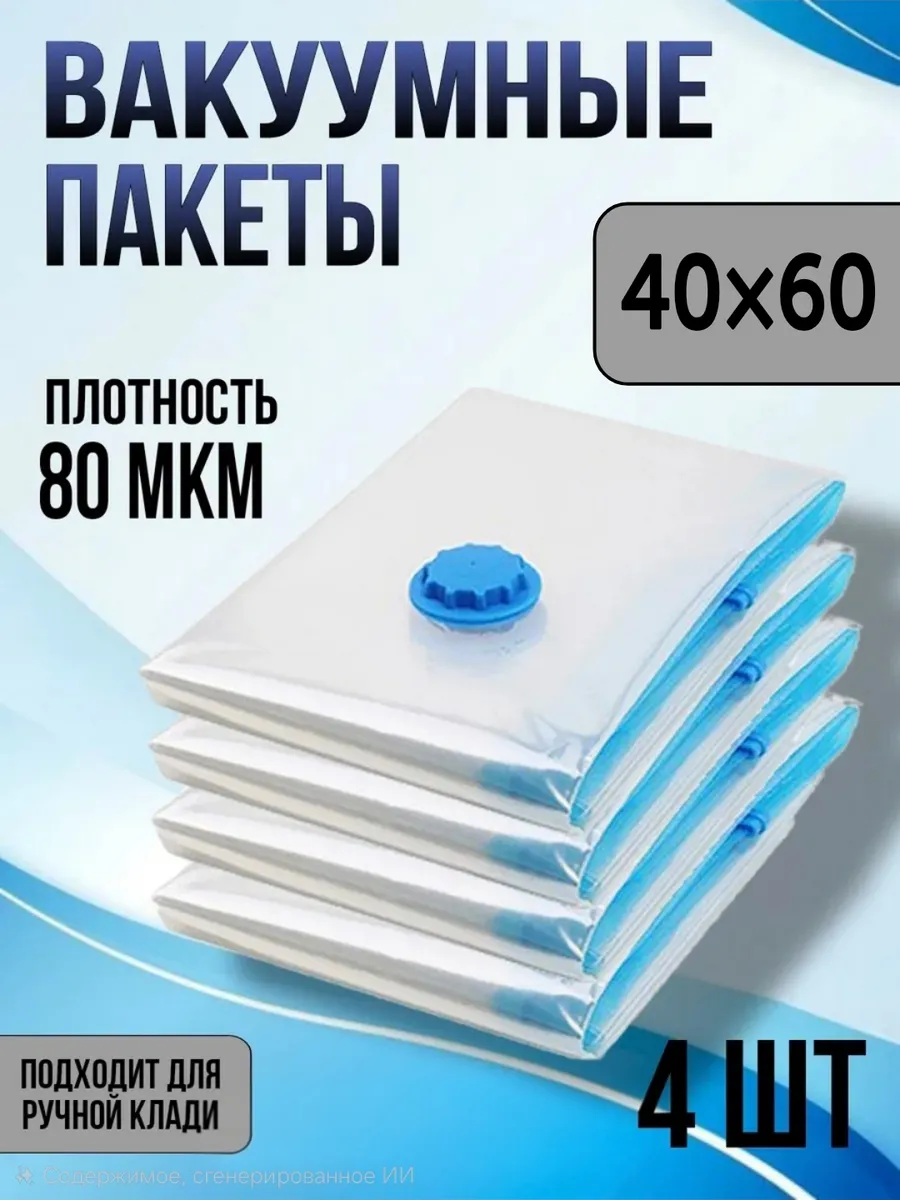 Вакуумные пакеты для одежды и вещей набор 4 штуки 40х60