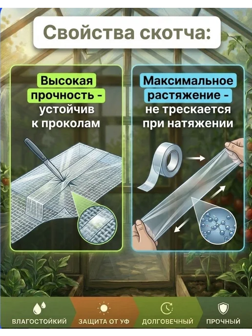 ХозАгро Скотч тепличный для ремонта укрывных материалов 40 см * 10 м, 10 м, фото 4