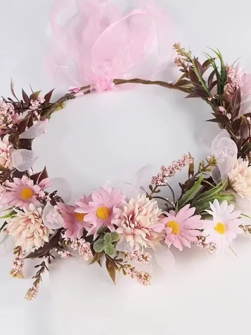 FireFoxDecor Венок на голову из цветов женский детский, розовый, фото 3