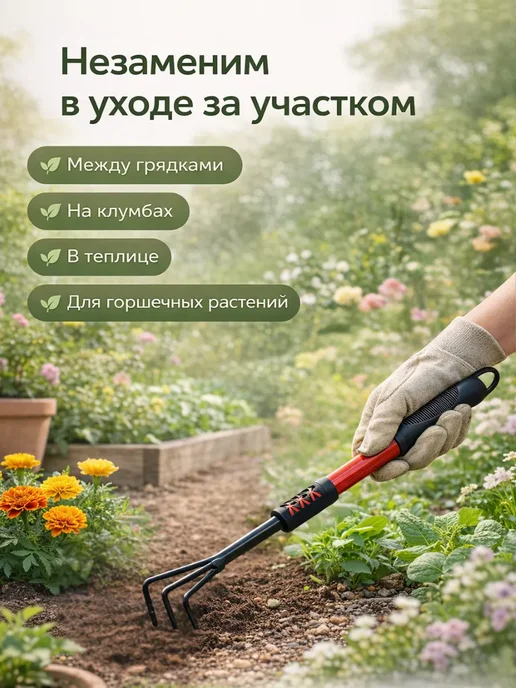 ОвешА Рыхлитель для работ с почвой инструмент садовый, черный, фото 3