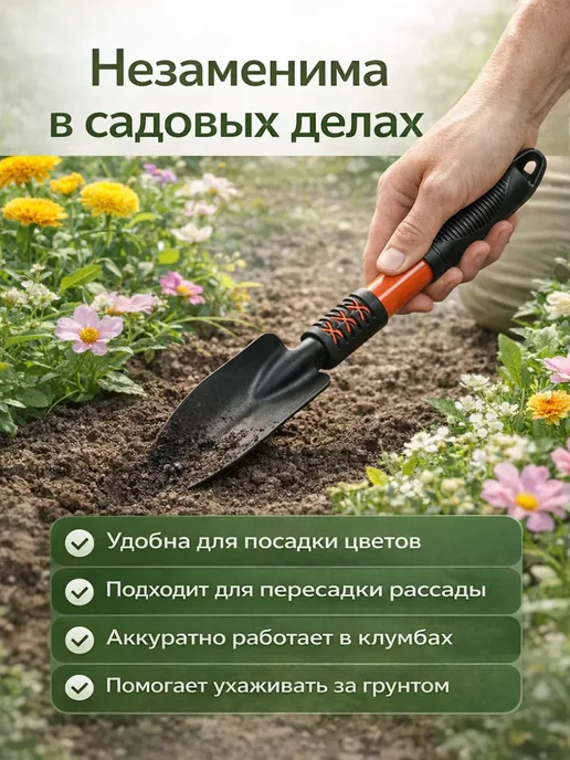 ОвешА Лопатка садовая ручная,инструмент для работ в огороде, черный, фото 3