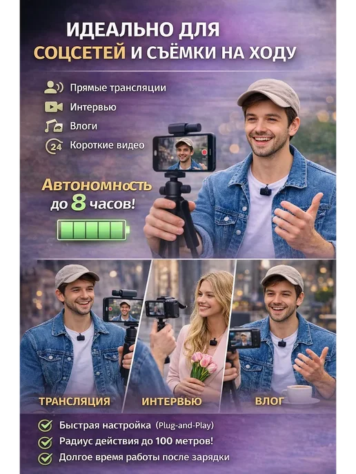 НД2212 Беспроводной петличный микрофон для смартфона, черный, фото 3