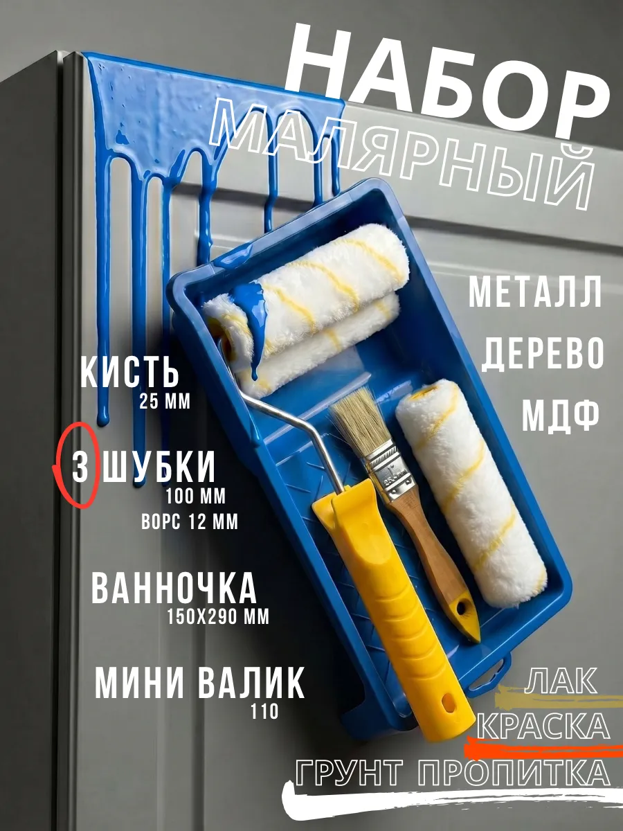 Малярный набор - валик для краски, ванночка, кисть