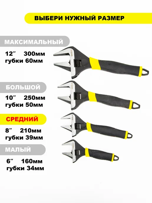 Ключ разводной сантехнический с тонкими губками 210 мм, синий, фото 7