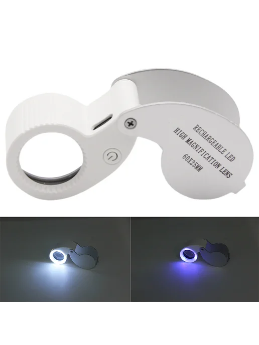 Лупа для ювелиров 60X с LED, складная, карманная, вариант, фото 4