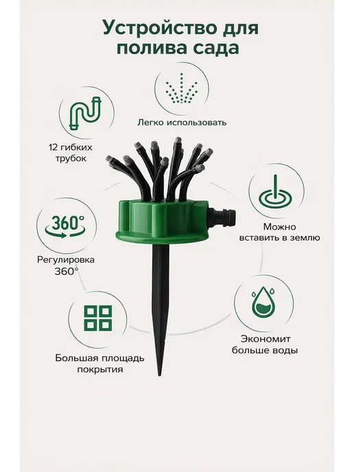 1001db Дождеватель 360° садовый распылитель для полива газона, 360, фото 2